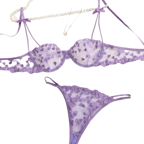 Purple Lily Floral Lace Underwire Lingerie Set - Indigo skin freeshipping -  The Malika Experience
