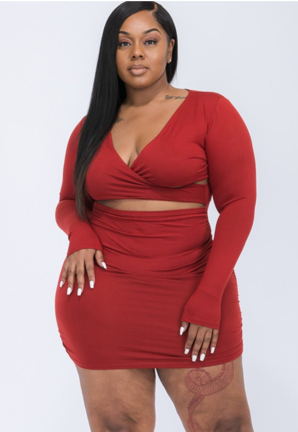 Plus size cut out red dress