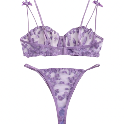 Purple Lily Floral Lace Underwire Lingerie Set - Indigo skin