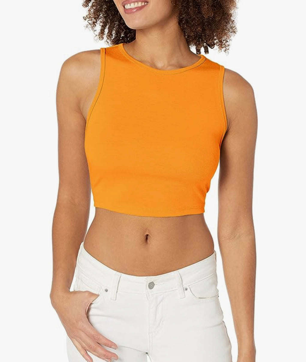 Casual Solid Round Neck Fitted Vest Crop Top