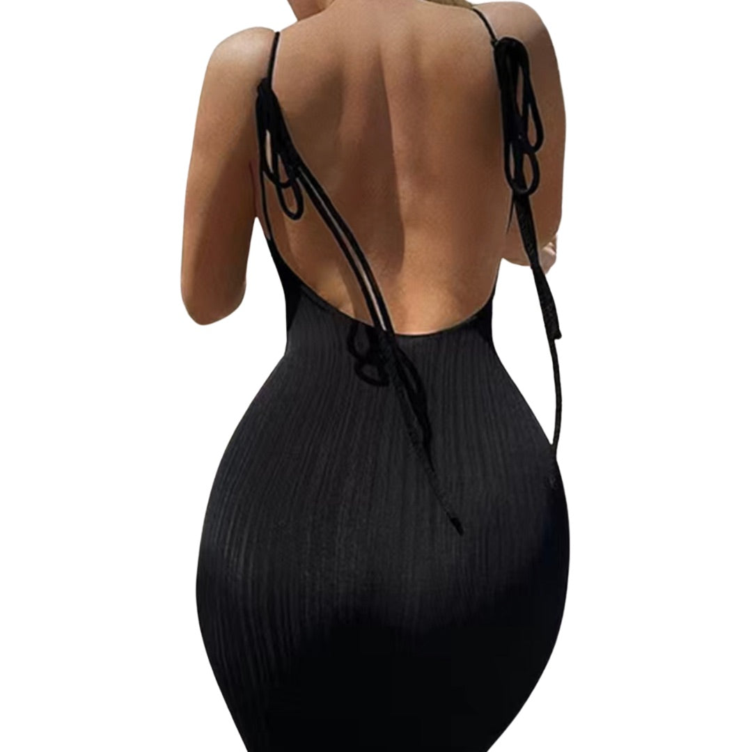 Backless Spaghetti Straps Sexy Black Dress