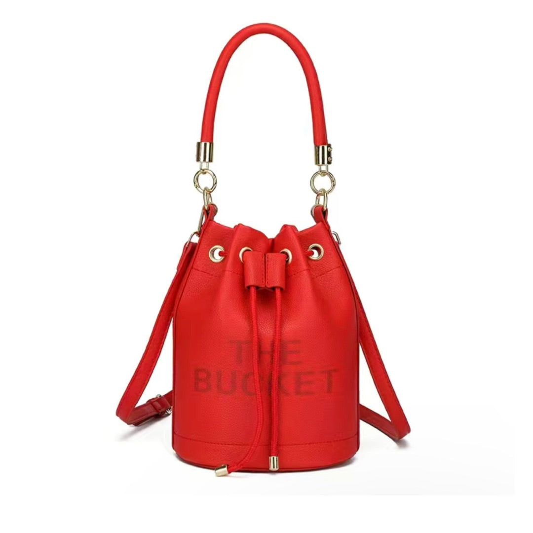 Casual Women's Drawstring Red Bucket Bag