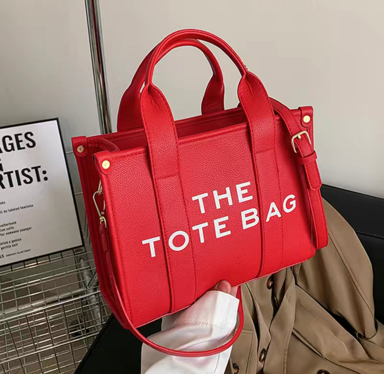 On the go Red Tote Bag